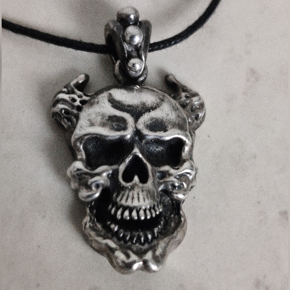 Rare Biker Skull Sterling Pendant Necklace by Dussault Custom Ink x Bloodline